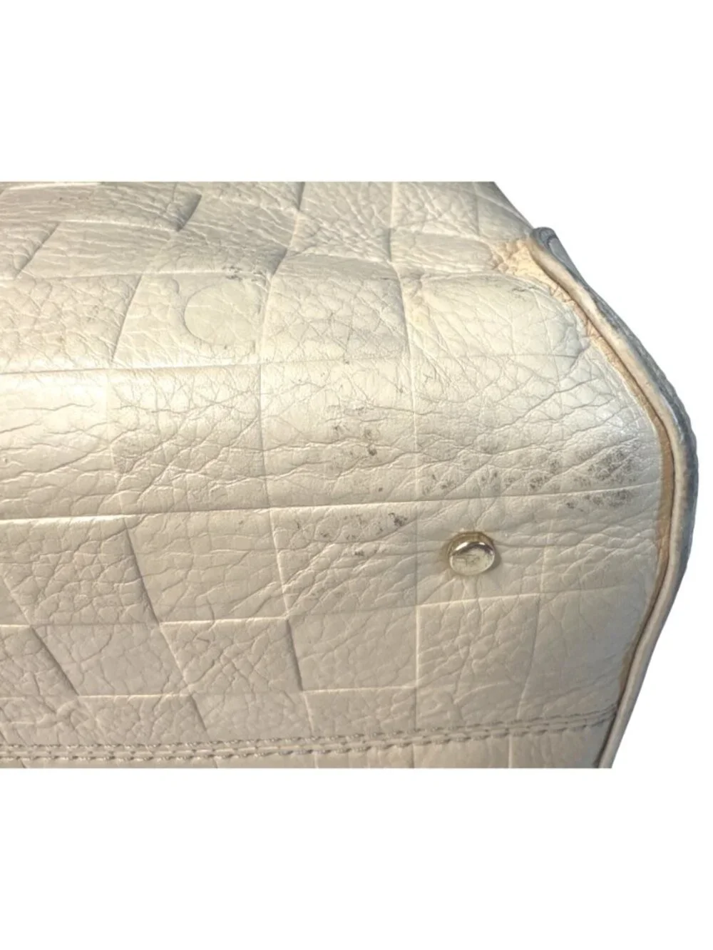 Purificación García Beige Checker Emossed Leather Satchel W/Brown Handles/Strap
